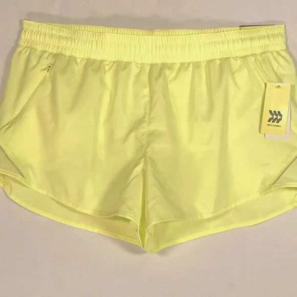 All In Motion Mid Rise Run Shorts Women with liner - Yellow XL - Picture 2 of 5